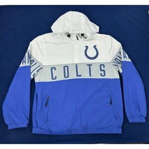 Indianapolis Colts Jacket Men's M White NFL Team Apparel 1/4 Zip Pullover Hooded